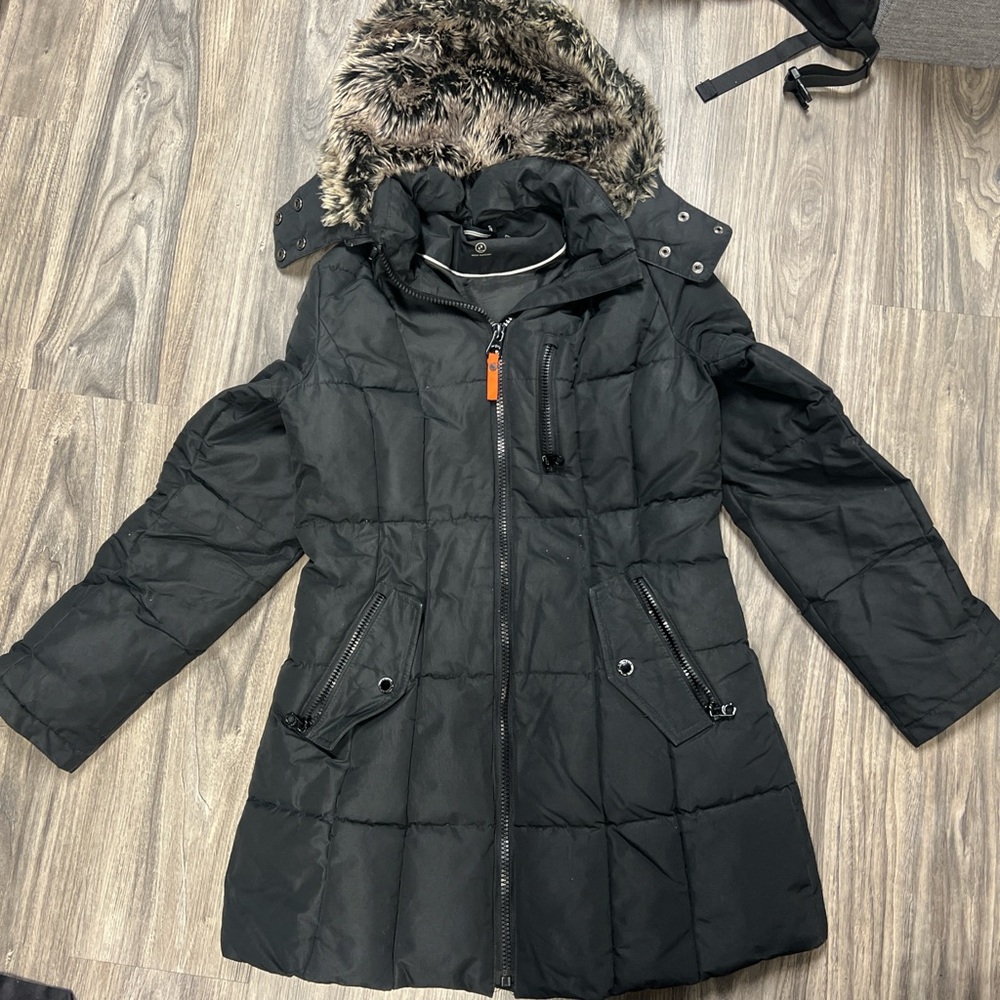 Nautica Black Puffer Jacket with Faux Fur Hood